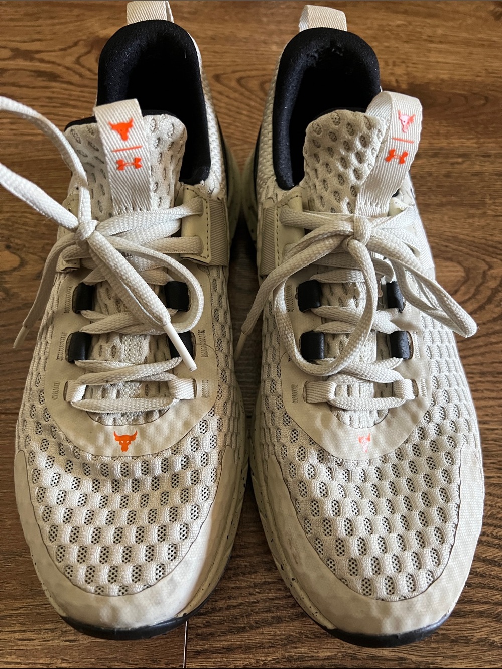 Under Armour Beige Mesh Sneakers with Orange Logo Accents